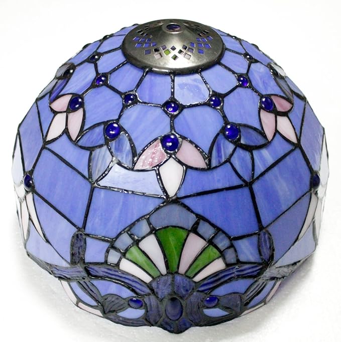 WERFACTORY Tiffany Lamp Stained Glass Table Bedside Lamp 12X12X22 Inches Blue - Image 5