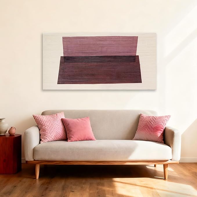 YETHEN WAL Neutral Burgundy Mauve Abstract Wall Art, Hand-Painted Textured - Image 2