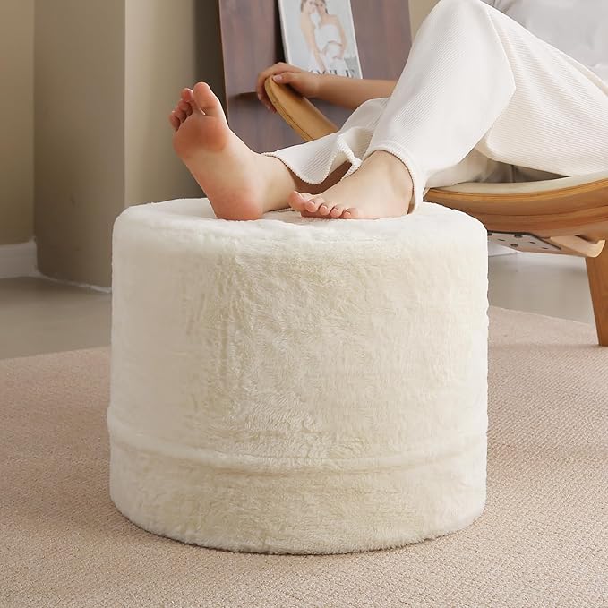 Tiita Round Stuffed Pouf Ottoman, Plush Poufs by TiitaHome