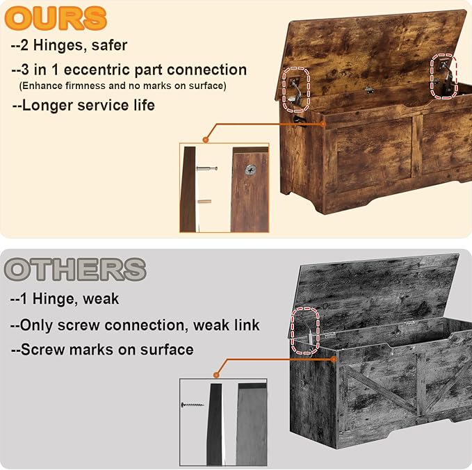Timberer 39.4" Storage Chest, Wooden Storage Bench, Lift Top Toy Chest - Image 4