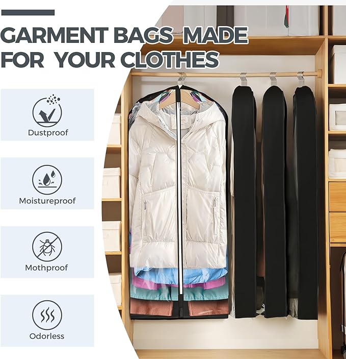 6 Pcs 40" Garment Bags for Hanging Clothes, Garment Bags Shoulder Covers - Image 2