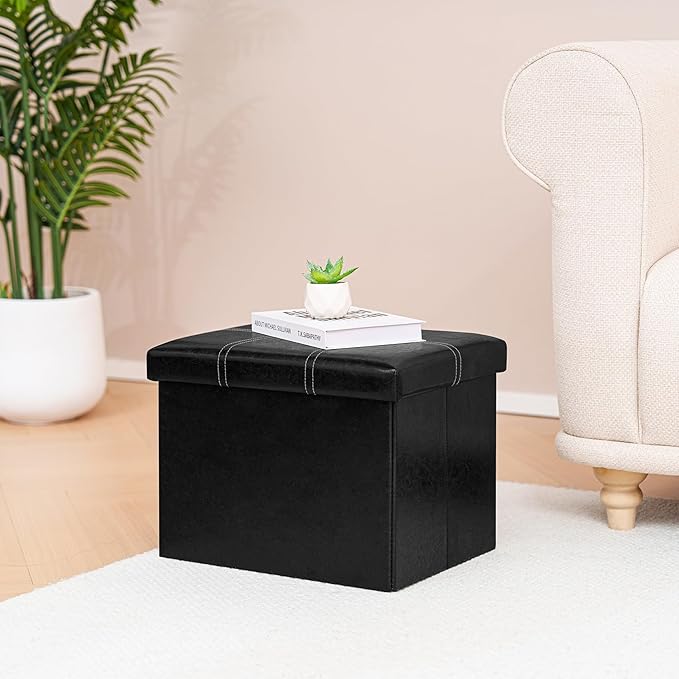 B FSOBEIIALEO Folding Storage Ottoman Cube, Faux Leather Footrest Seat Coffee - Image 6