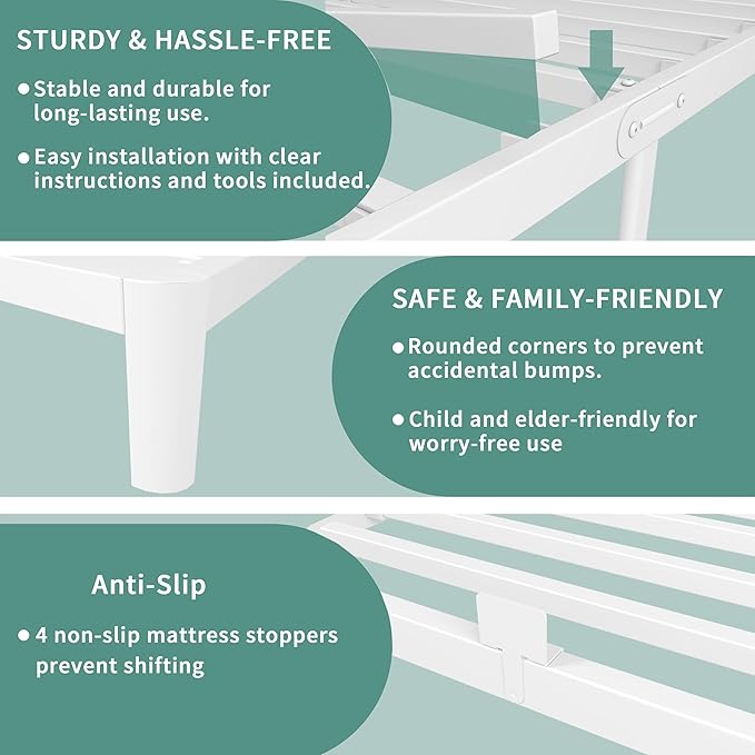 ITIMIDI 4 Inch White Twin Bed Frames, Metal Platform Bed Frame - Image 6
