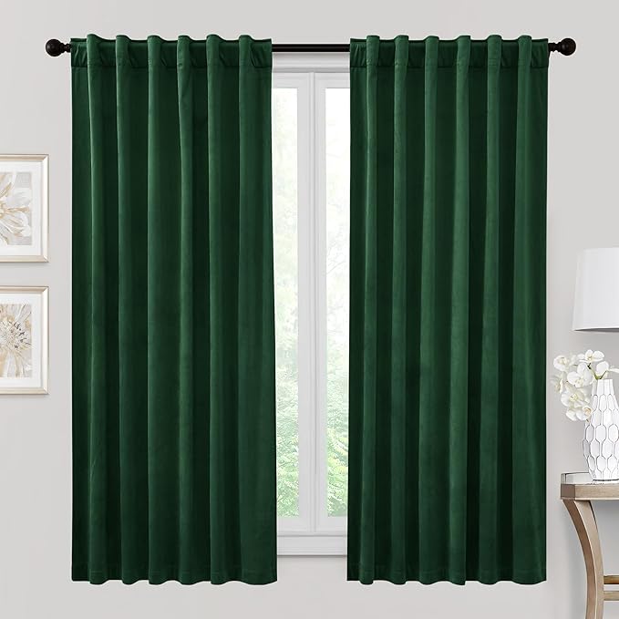 RYB HOME Hunter Green Velvet Curtains 72 inches Length by RYBHOME
