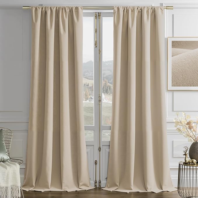 Joydeco Latte Coffee Velvet Curtains 108 Inches 2 Panels, Luxury Thermal by JOYDECO