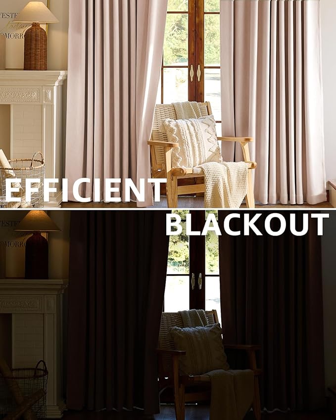 jinchan Chenille Blackout Curtains 108 Inches Long Light Pink Thermal Insulated - Image 3