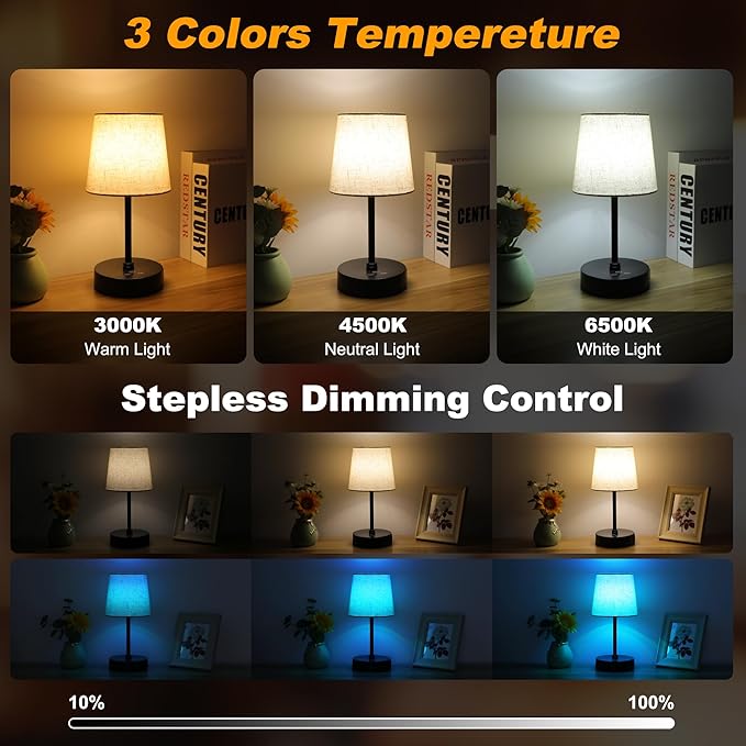 Ascher Small Bedside Table lamp Set of 2, RGB Color Changing Lamps, 3 Color - Image 2