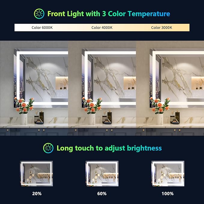 YEELAIT 48x38 Inch RGB LED Bathroom Mirror Front Light and RGB Backlit Lighted - Image 4