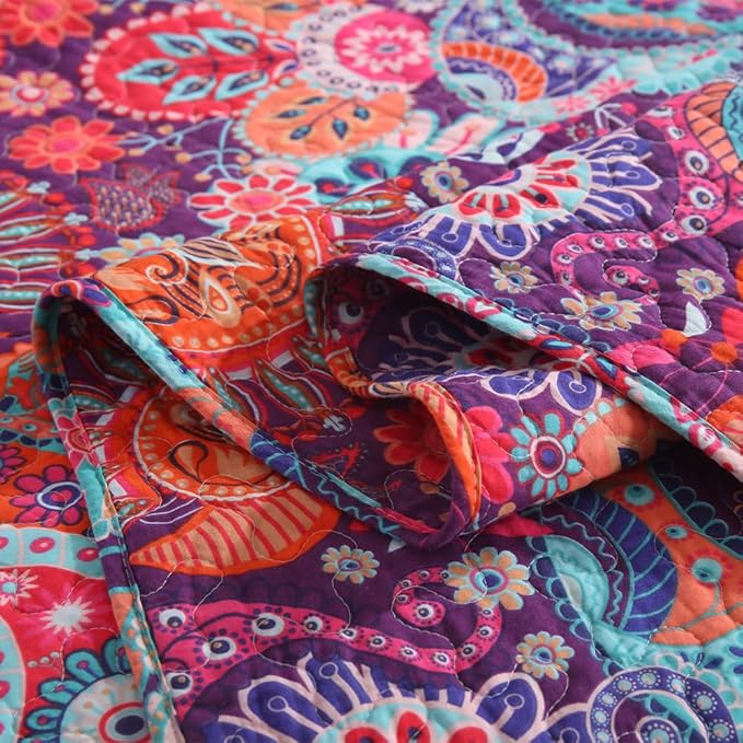Cotton Bedspread Quilt Sets Reversible Bedding Coverlet Sets Comforter Paisley - Image 7