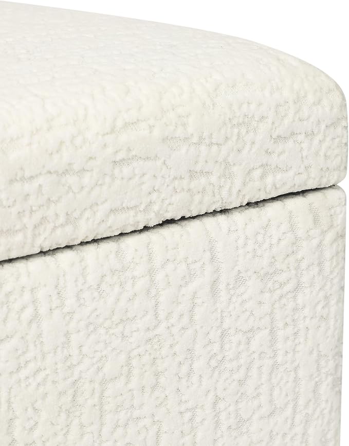 Adeco 18 Inch High Faux Fur White Cube Ottoman Storage, 3D Embossed Velvet - Image 5