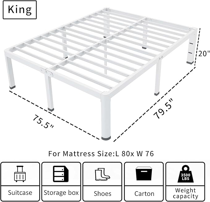 ROIL 20 Inch White King Bed Frame - Image 2