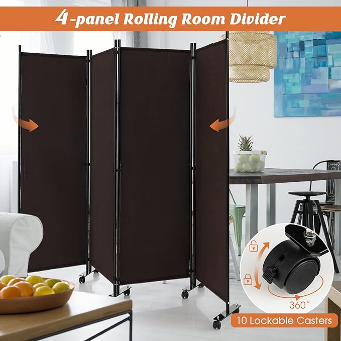 GOFLAME 4 Panel Folding Room Divider, 6FT Rolling Privacy Screen - Image 5