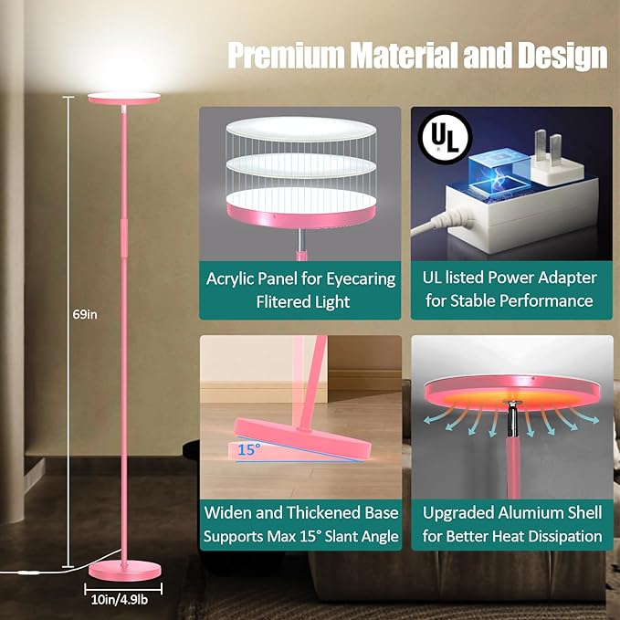 Pink Floor Lamp, 40W Super Bright Floor Lamps - Image 3
