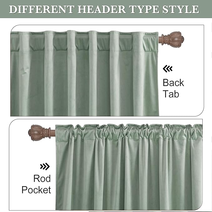 RYB HOME Mint Green Velvet Curtains 90 inches Long, Room Darkening, Floor-Length - Image 2