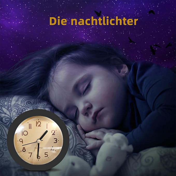 Alarm Clock with Backlight, 4 Inches Cute Analog Round Digital Quartz Clock - Image 5