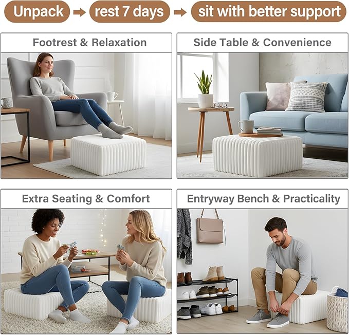Tiita Suqre Stuffed Pouf Ottoman, Stripe Poufs 21×21×10 inch - Image 4