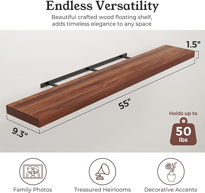 Floating Shelves for Wall, 9.3" Deep Wall Mounted Wood Shelves for Bathroom - Image 2