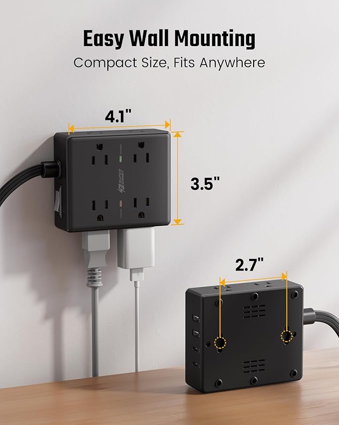 20Ft Long Extension Cord, Flat Plug Power Strip Surge Protector, 8 Outlet 4 USB - Image 7