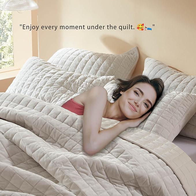 LEAONME Velvet Quilt Oversized California King-120''x120'', Lightweight White - Image 3