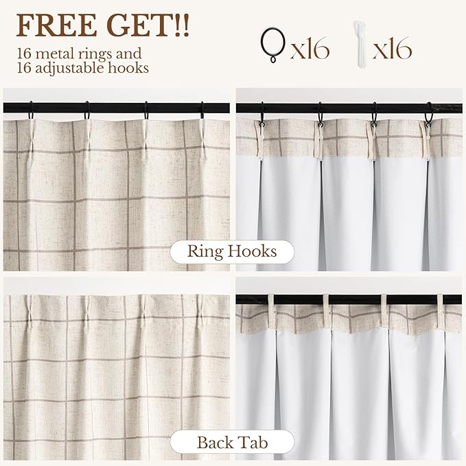 Pinch Pleated Plaid Curtains Blackout Linen Gingham Curtains - Image 6
