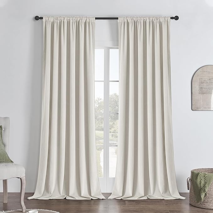 Joydeco White 100% Blackout Curtains 90 Inch 2 Panels, Luxury Thermal White by JOYDECO