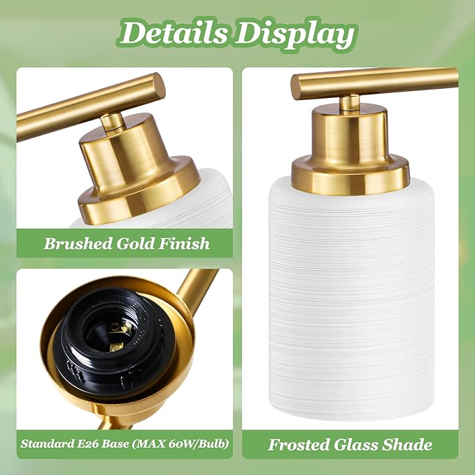 Guliaofo 6-Light Vanity Lights, Brushed Gold Bathroom Light Fixture - Image 3