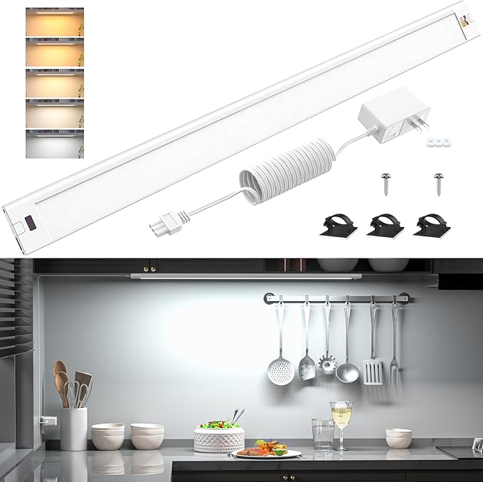 WOBANE Under Cabinet Lighting, 24 inch Plug in LED Counter Light Bar, Hand Wave by WOBANE