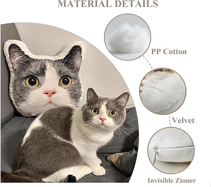 Custom Pillow with Picture, Custom Body Pillow Photo Shaped Dog Cat Face Pillow - Image 3