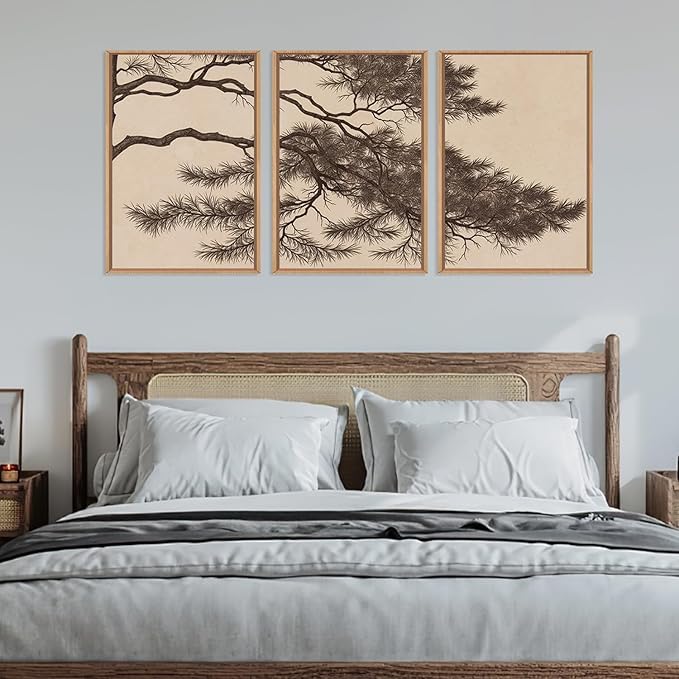 LHIUEM Large Vintage Pine Tree Branch Framed Canvas Wall Art, Sketch Botanical - Image 6
