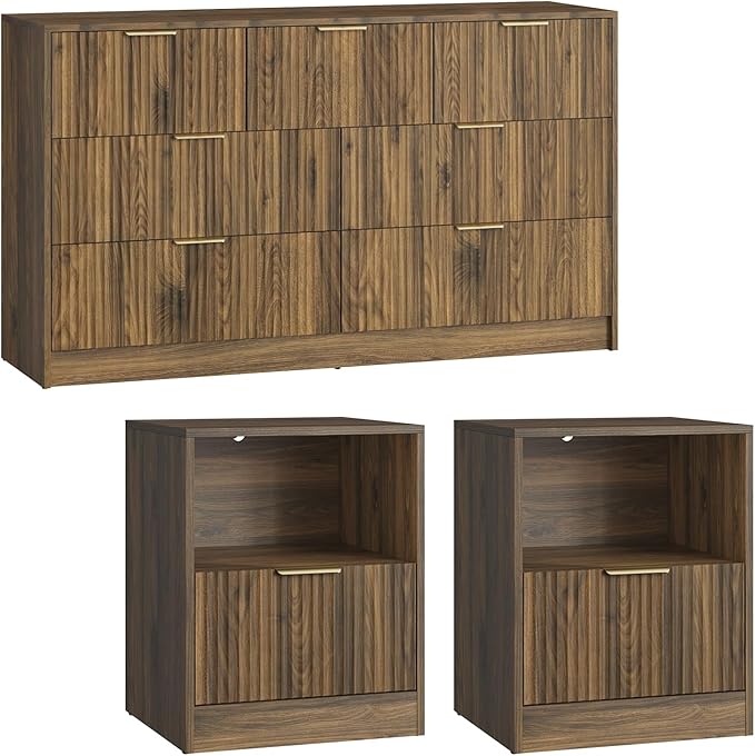 Fluted Dresser & Nightstand Set 3-Piece, 7 Drawer Dressers and Night Stand Set - Image 8