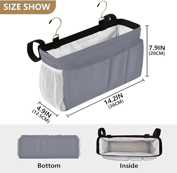 KOPIRIT Grey Bedside Caddy Storage Bag Bedside Organizer - Image 4