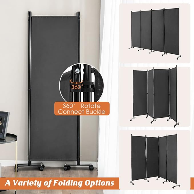 GOFLAME 4 Panel Folding Room Divider, 6FT Rolling Privacy Screen - Image 3
