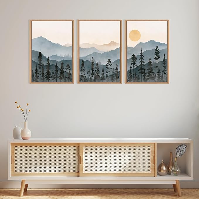 LHIUEM Boho Mountain Framed Canvas Wall Art Set, Forest Pine Tree Wall Decor - Image 4