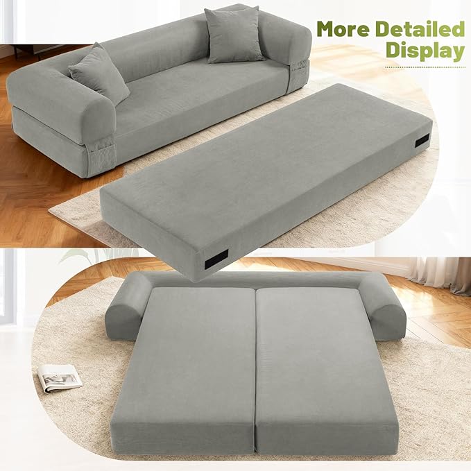 80" Convertible Sofa Bed, Corduroy Folding Sleeper Sofa Bed Queen - Image 8