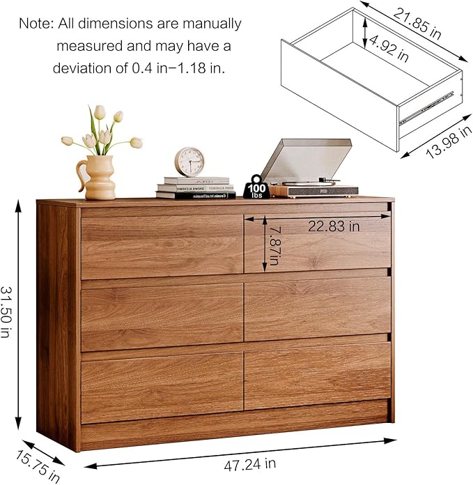 6 Drawer Dresser, Wooden Bedroom Drawer Dresser - Image 2