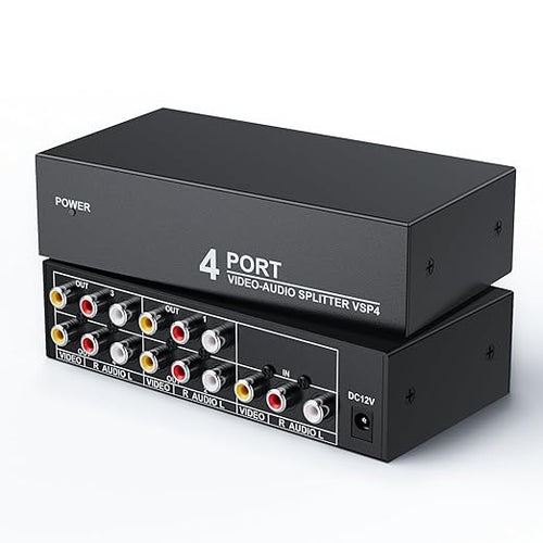 3 RCA Splitter Box 1 in 4 Out, 4 Way Composite RCA AV Distribution Duplicator by BolAAzuL