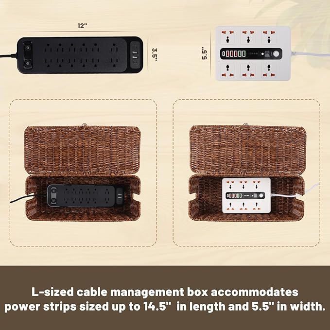 BROWNLILY Cable Management Box, Rattan Style Cord Organizer - Image 4