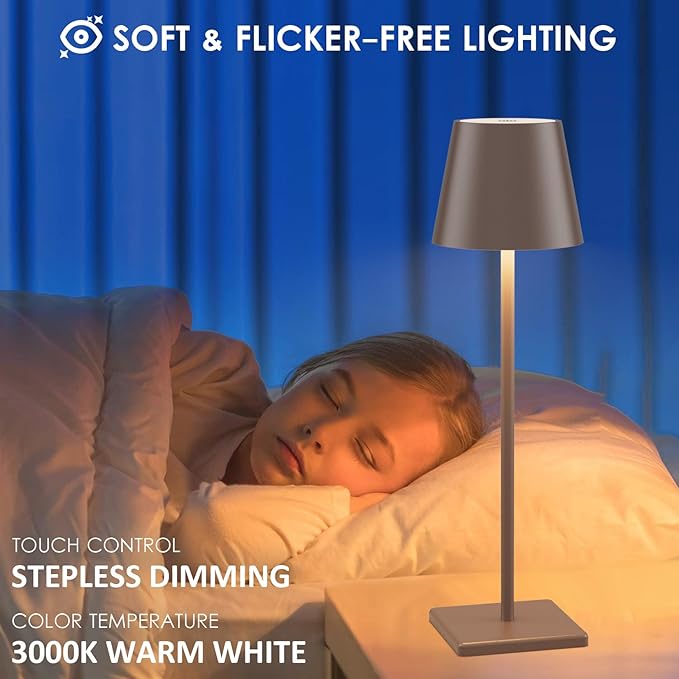 2 Packs LED Cordless Table Lamp, Rechargeable Battery Desk lamp 5500mAh Battery - Image 4