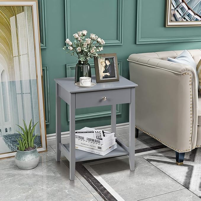 Giantex Nightstand Wooden 2-Tier Couch Sofa Side Table - Image 9