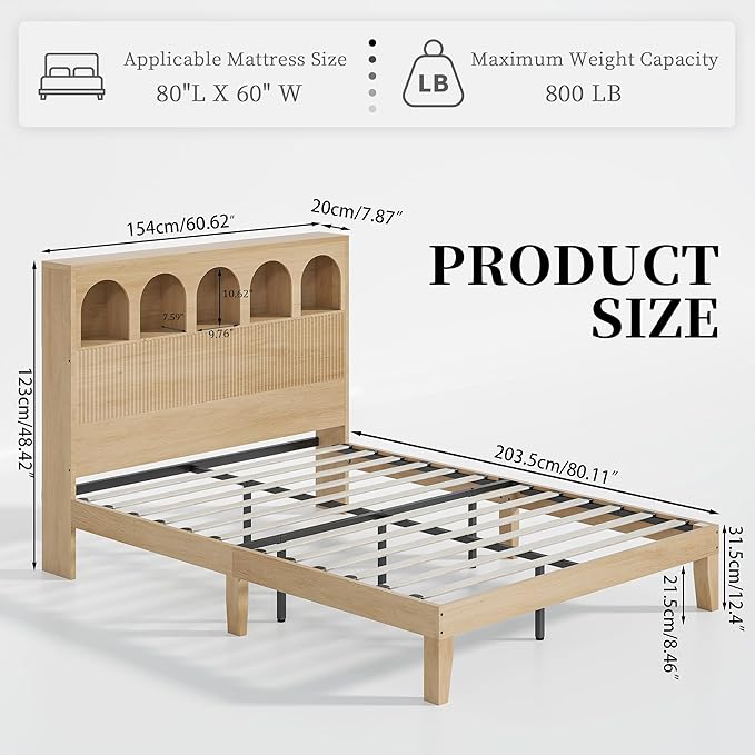 Queen Bed Frame, Storage Headboard - Image 2