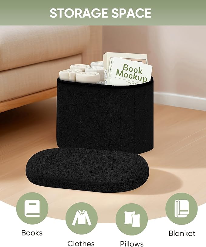 B FSOBEIIALEO Storage Ottoman for Dorm Room, Boucle Folding Storage Ottoman - Image 4