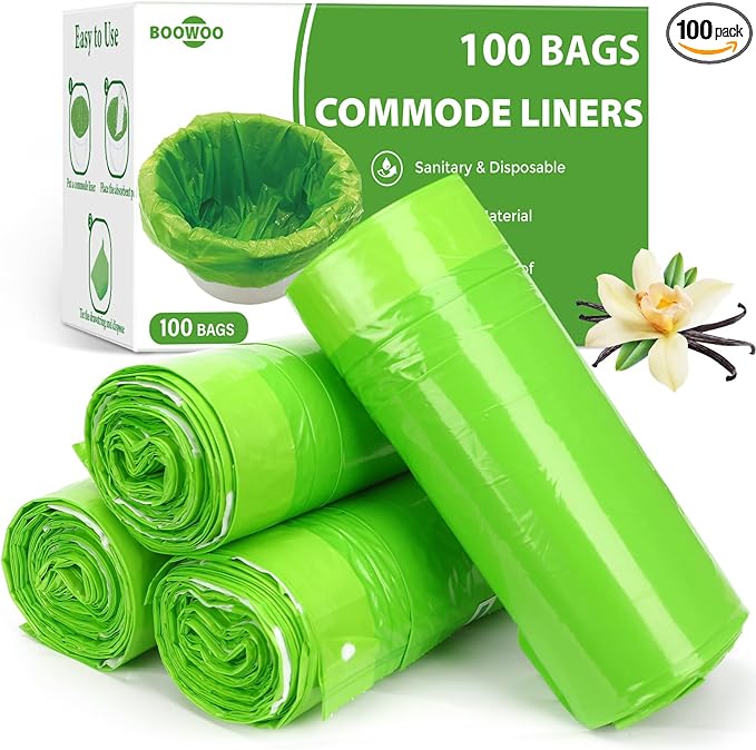 BOOWOO Bedside Commode Liners, 100 Leakproof Toilet Liners by BOOWOO