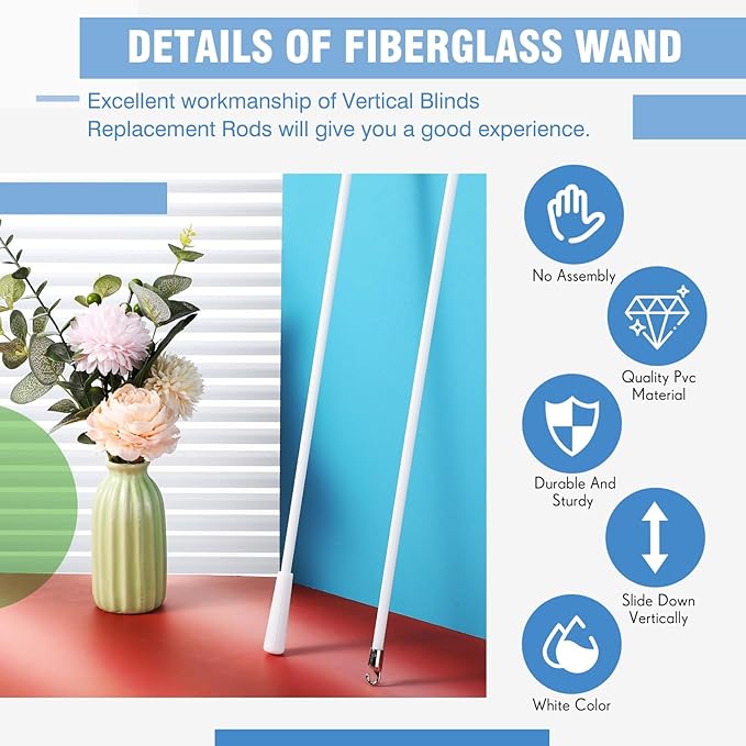 Bokon 2 Pieces White Fiberglass Blind Wand Vertical Blinds Stick Replacement - Image 3