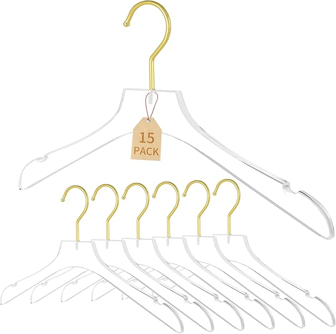 Acrylic Hangers Clear and Gold Premium Quality Clothes Hangers Standard Clothing by GorgeousandDurableHanger