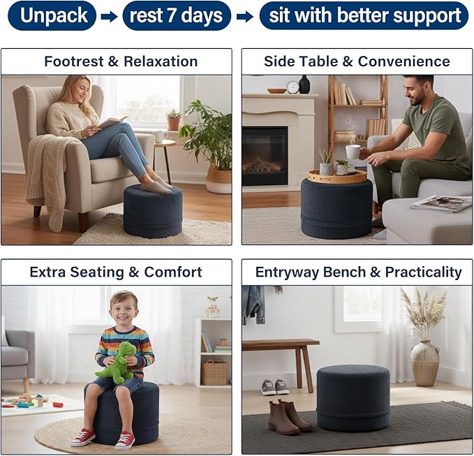 Tiita Stuffed Pouf Ottoman, Round Foot Stool Fluffy Floor Poufs Chair - Image 2