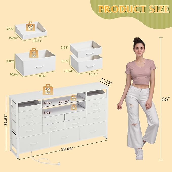 WLIVE White TV Stand for 55, 65 inch TV, Entertainment Center - Image 3