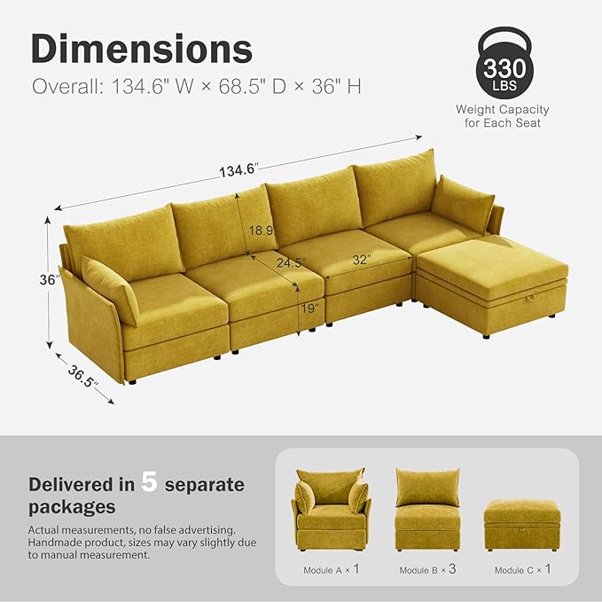 ABCASA 134.6" Luxury Modular Sectional Convertible Sofa - Image 2