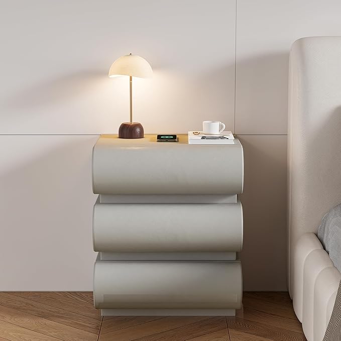 homary Smart Nightstand Modern White Leather Nightstands - Image 6