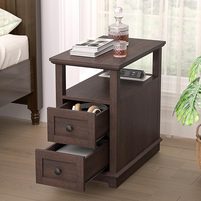 HIFYOBRO Narrow End Table with Flip Top Charging Station, Side Table with 2 - Image 6