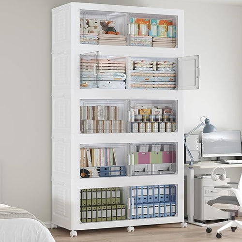 250GAL Storage Bins with Lid and Wheels, Stackable Closet Organizers and by Fangtueh